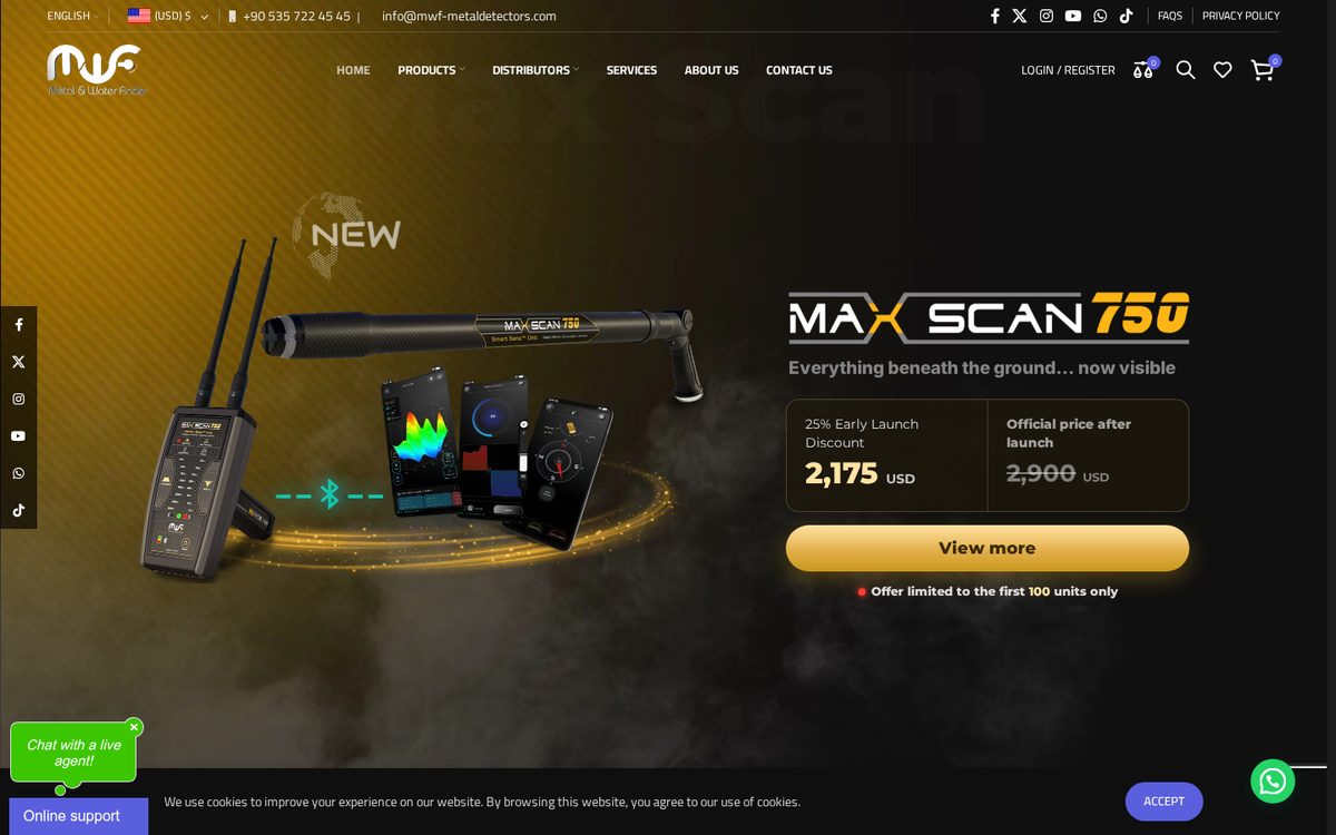 MWF Metal Detectors — USA / Türkiye — website screenshot